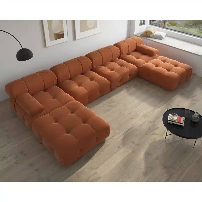 cotton house cedar u shape sofa & chaise with ottoman (orange)