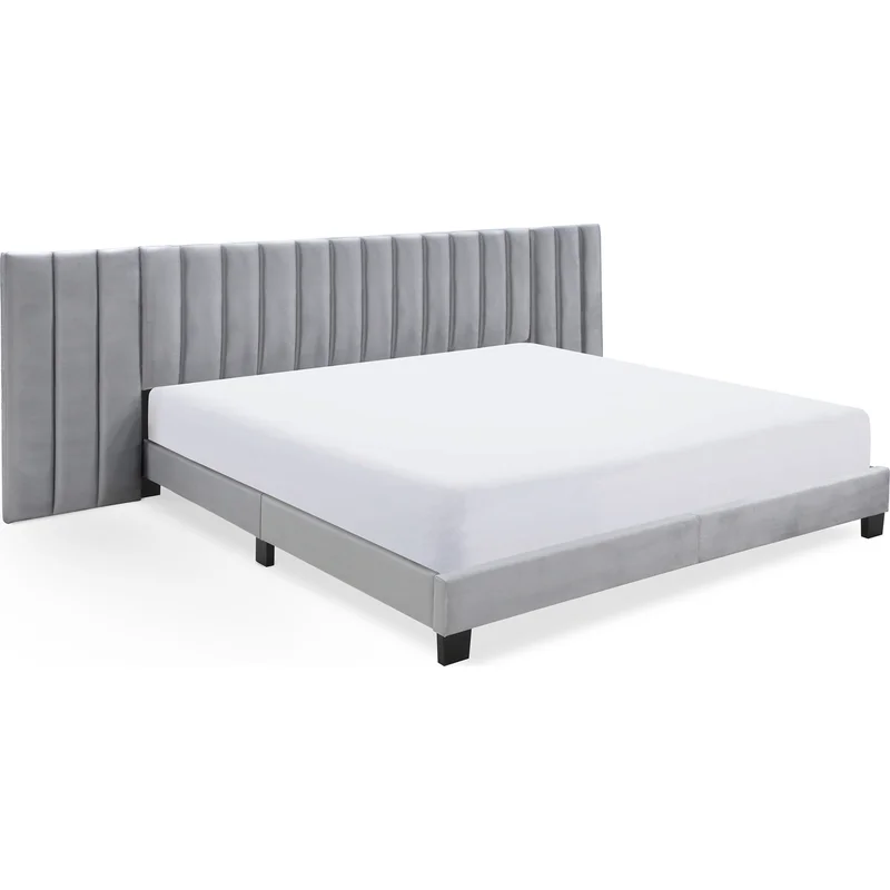 Modern Bed Base with Channel Tufted Extended Headboard -