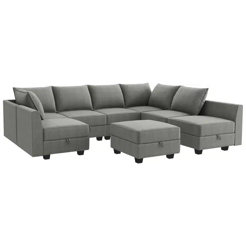 cotton house U-Shape Sectional Sofa with Ottoman (Gray)1